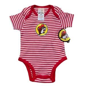 NWT Buc-ee’s‎ Red Stripe Baby Onesie 6M Beaver Logo Bodysuit Texas Souvenir Cute